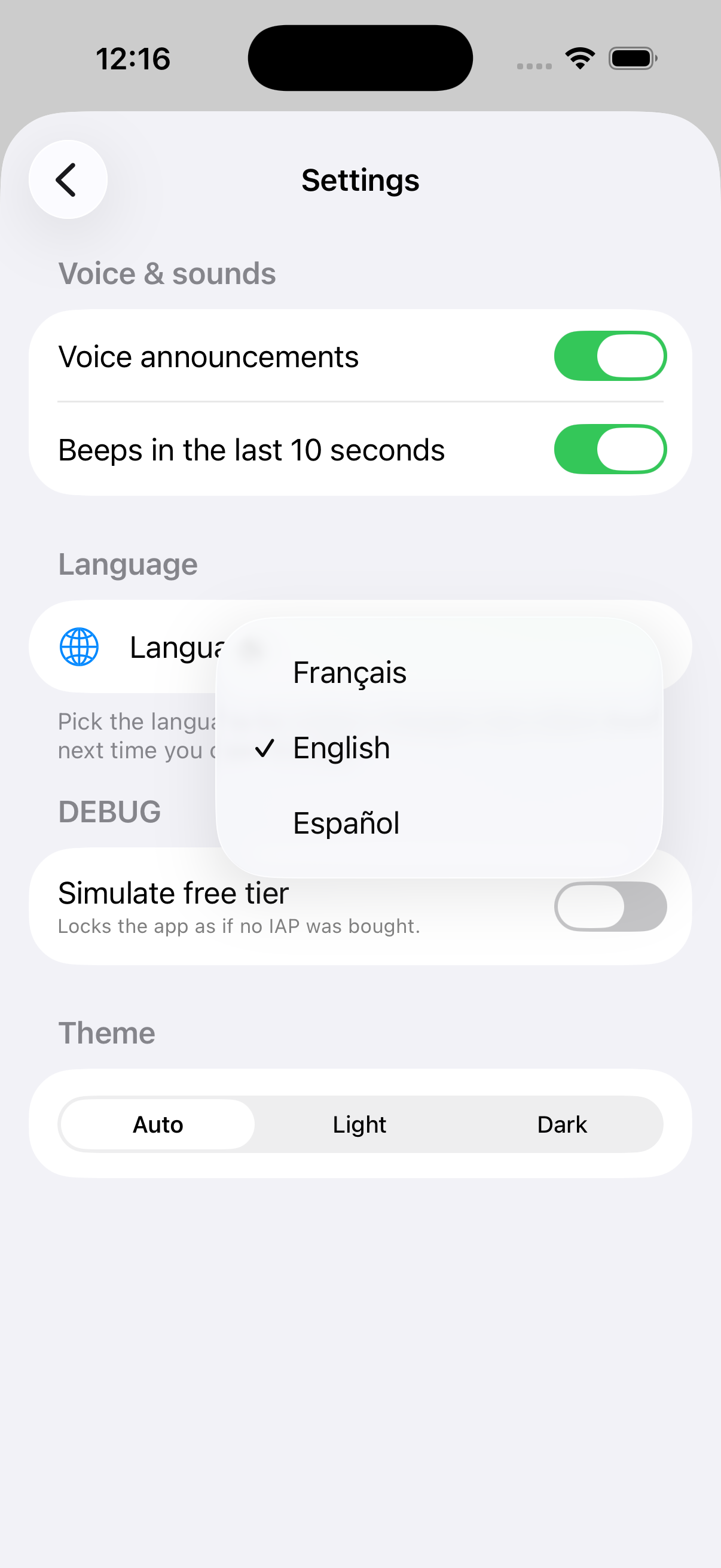 Languages · French / English / Spanish